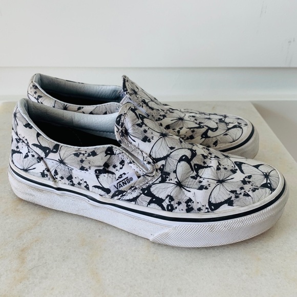 Vans Other - EUC Vans Girls Butterfly Slip Ons Gray Black White